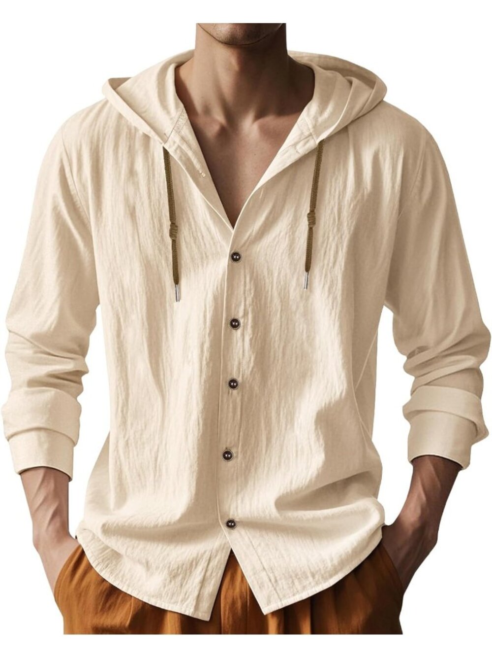 Lightweight Cotton Linen Long Sleeve Button Down Shirt - Casual Summer Beach Top